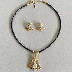 Butler Gold Crystal Triangle Necklace & Earring Set​​